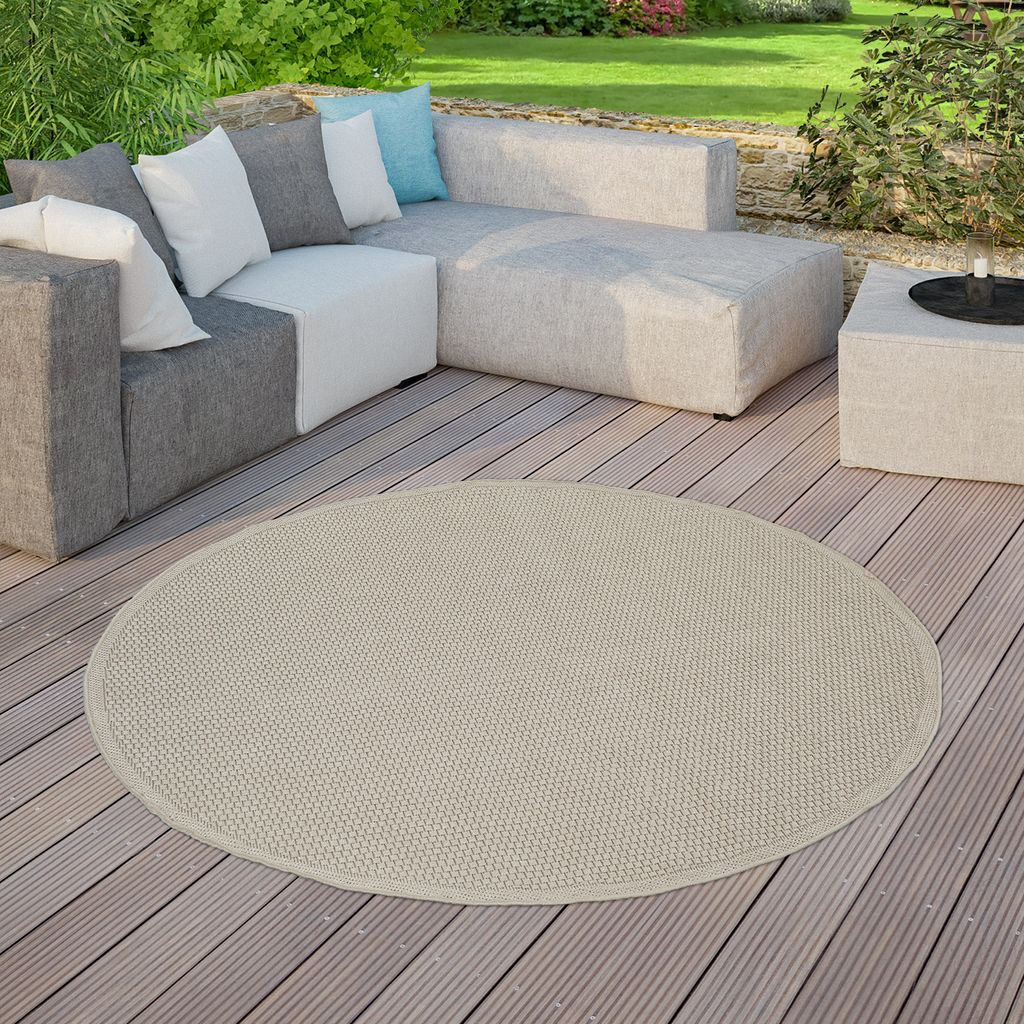TT Home In-& Outdoorteppich Terrasse Küche Balkon Wetterbeständig Modern Unifarben Größe 160 cm Rund