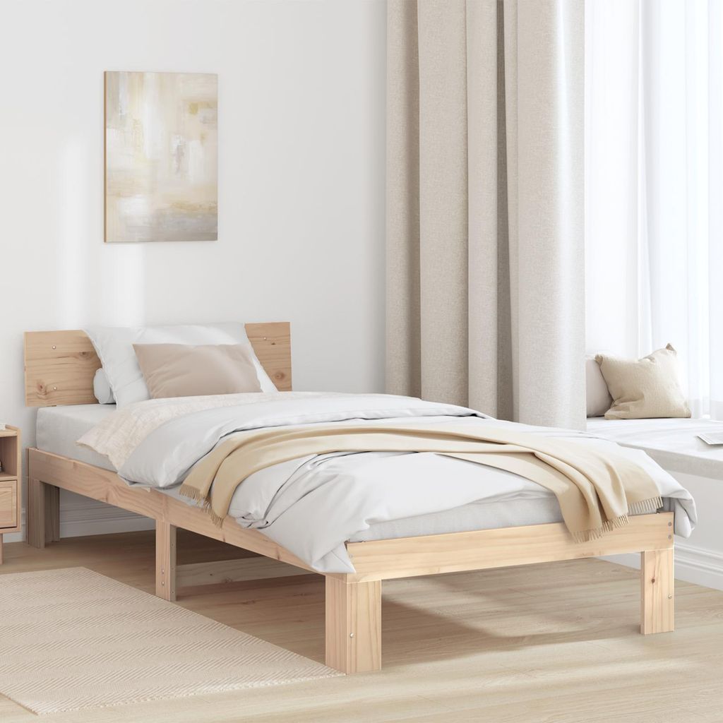 Möbel Bettgestell mit Kopfteil 80x200 cm Massivholz Kiefer - Klassische Betten 872671