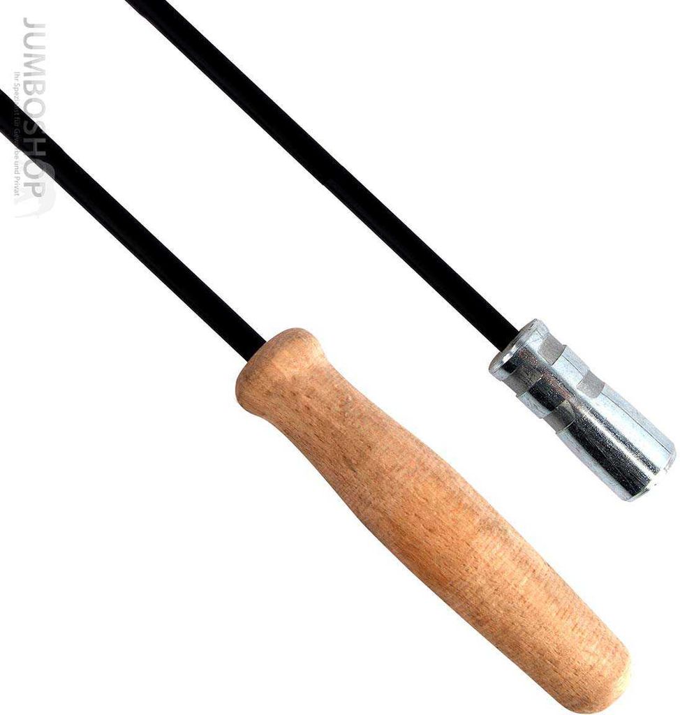Close-up of two chimney rods with different handles against a white background.