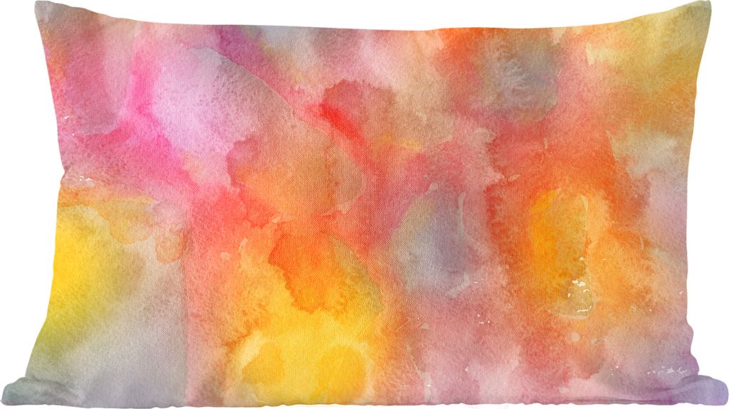 MuchoWow Zierkissen Sofakissen Wohnzimmer Dekokissen 50x30 cm Aquarell - Rosa - Gelb - Orange - Wohnzimmerdekoration - Polster mit Photo