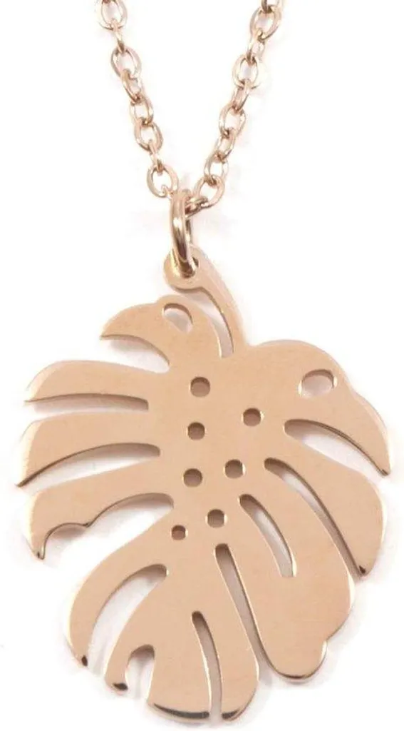 Pendentif feuille monstera or rose - Bijou hypoallergénique longue durée