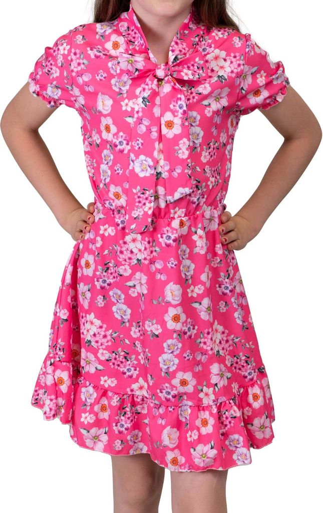 KMISSO Mädchen Kleid kurze Ärmel Voant Stehkragen Pink 116