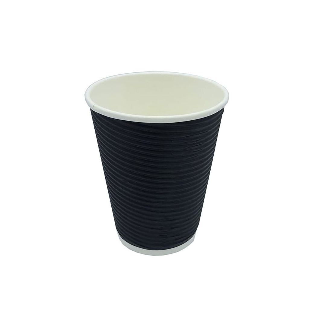25 Kaffeebecher Coffee to go 300ml doppelwandig Ø 90x108mm schwarz geriffelt