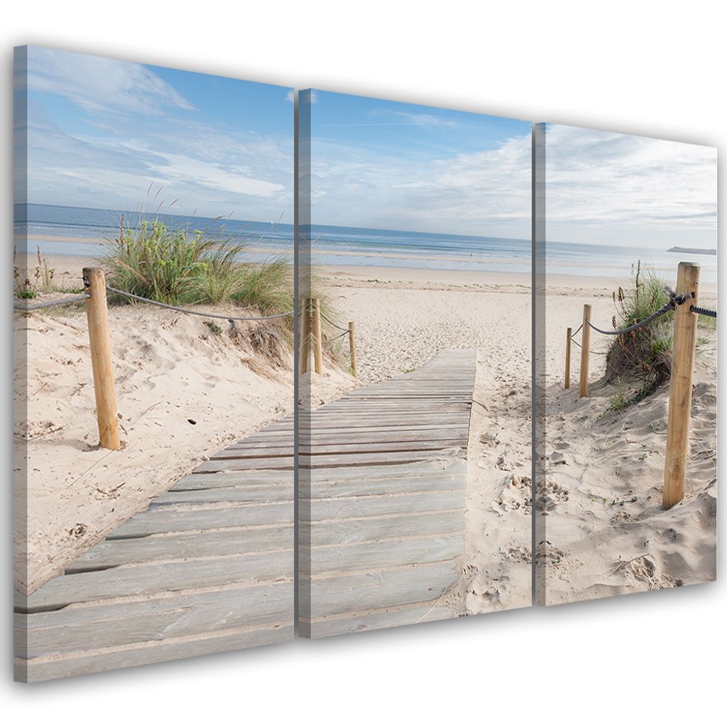 Triptychon auf leinwand landschaften - beige 120x80 cm Feeby beige wandbild bereit zum aufhängen