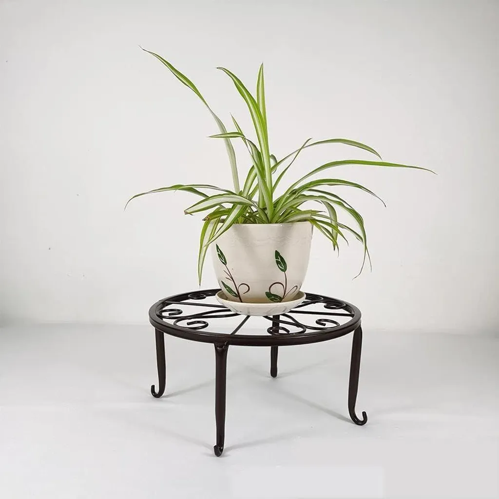 Support pot de fleurs design spirale métal noir résistant - Pack de 2