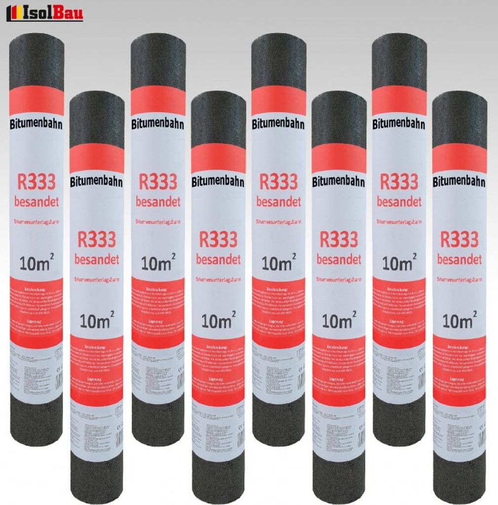 Isolbau Dachpappe R333 Besandet 80m2 8 Rollen Bitumenbahn Bitumen-Dachbahn