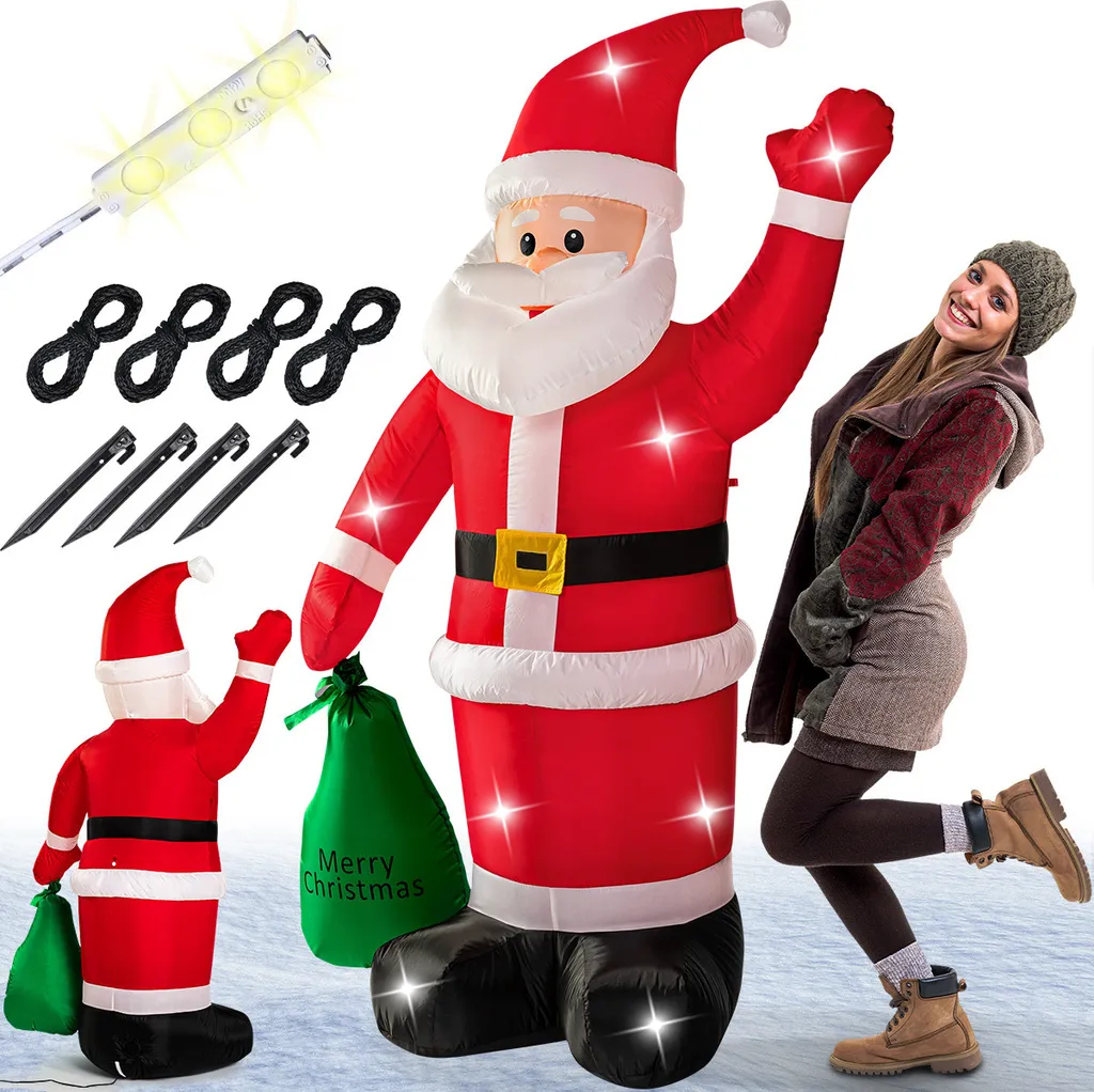 MONZANA Père Noël gonflable XL 180cm avec LED et kit de fixation IP44