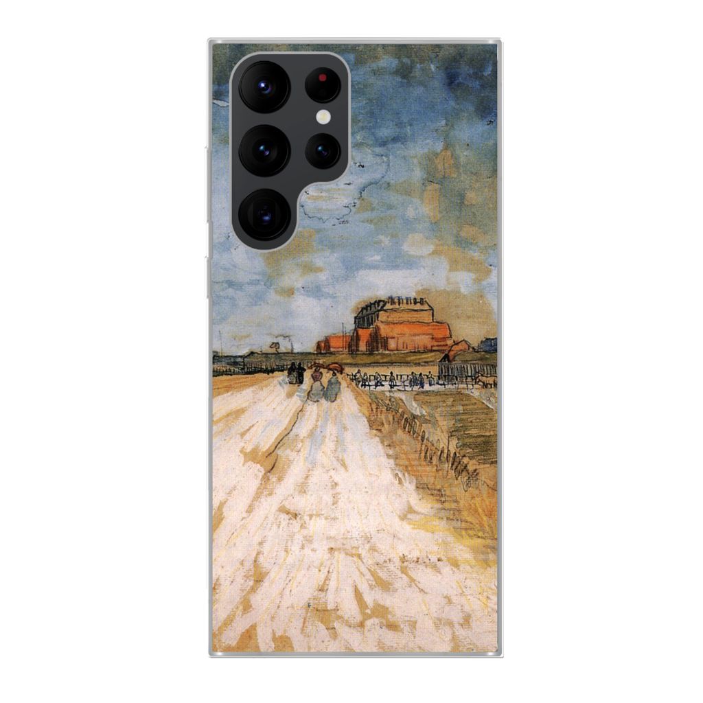 MuchoWow Handyhülle Schutzhülle Hülle für Samsung Galaxy S22 Ultra Straße entlang der Stadtmauern von Paris - Vincent van Gogh Silikon Softc...