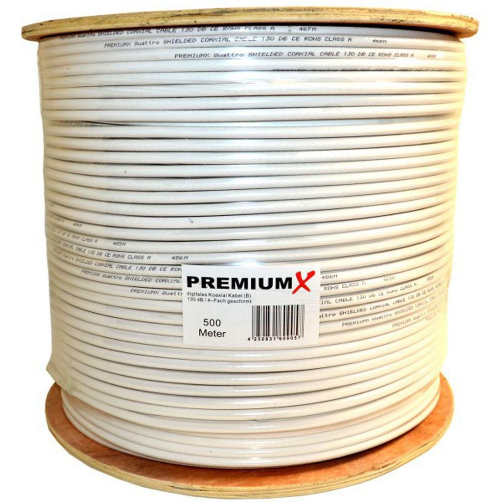 PremiumX 500m BASIC Koaxialkabel 135dB 4-fach CCS SAT Kabel Produktbild 