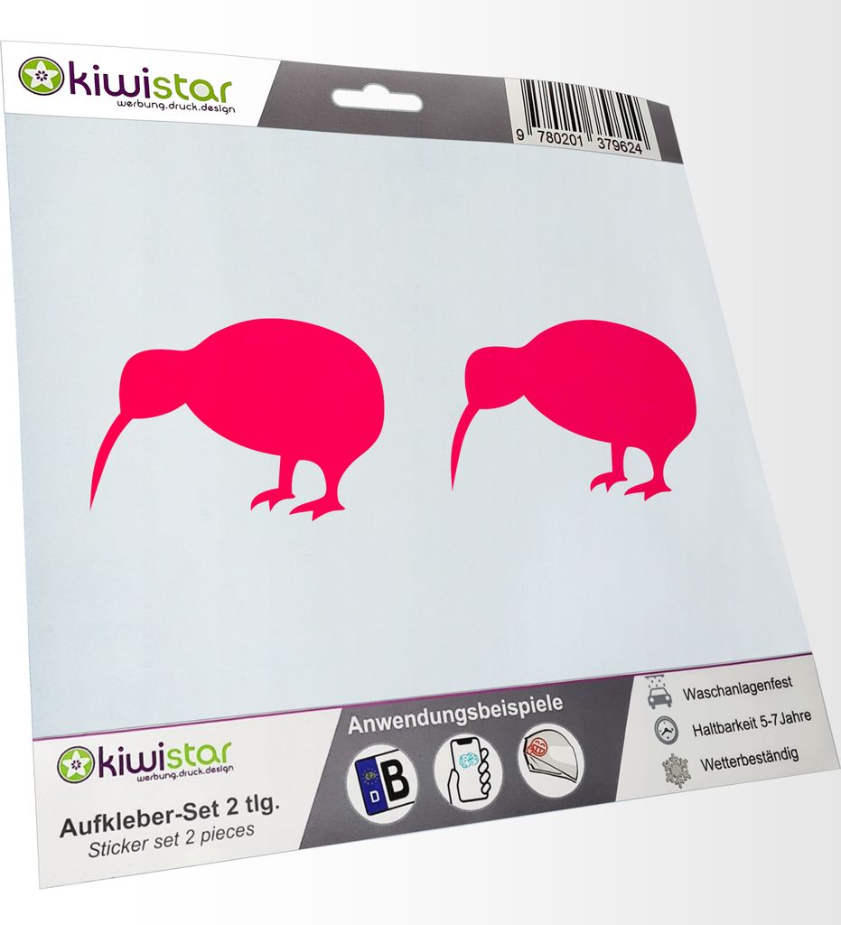 Kiwistar - 2x Kennzeichenaufkleber - neonpink - 21 mm Kiwi - Neuseeland - Autoaufkleber - Aufkleber für Auto, Laptop, Fahrrad, LKW, Motorrad Mehrf...