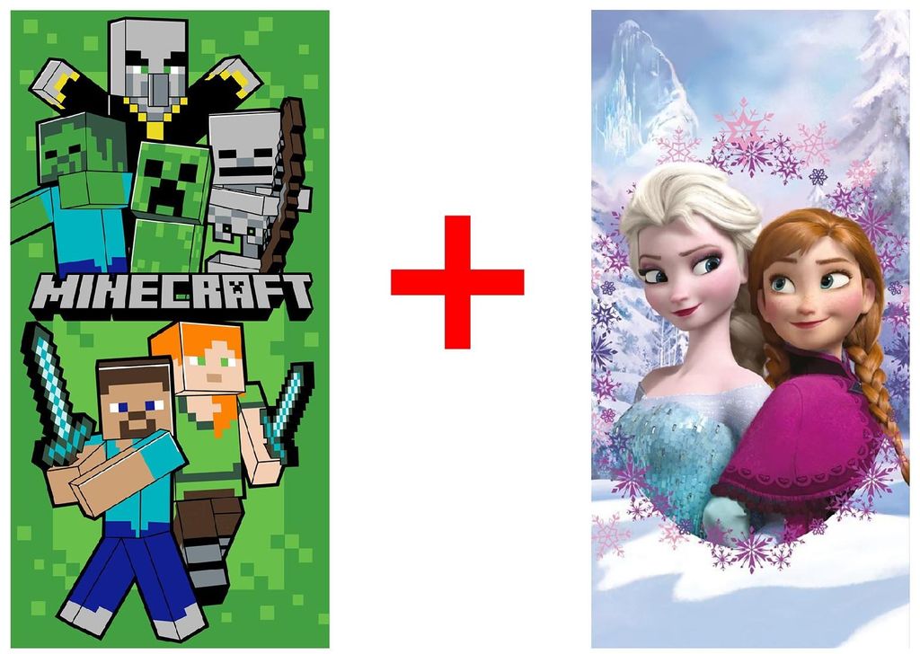 Minecraft und Frozen Anna und Elsa Cartoon Badetuch Strandtuch Handtuch 70x140 cm