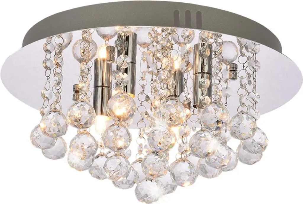 Suspension plafonnier chic en cristal brillant 4 spots LED chromés