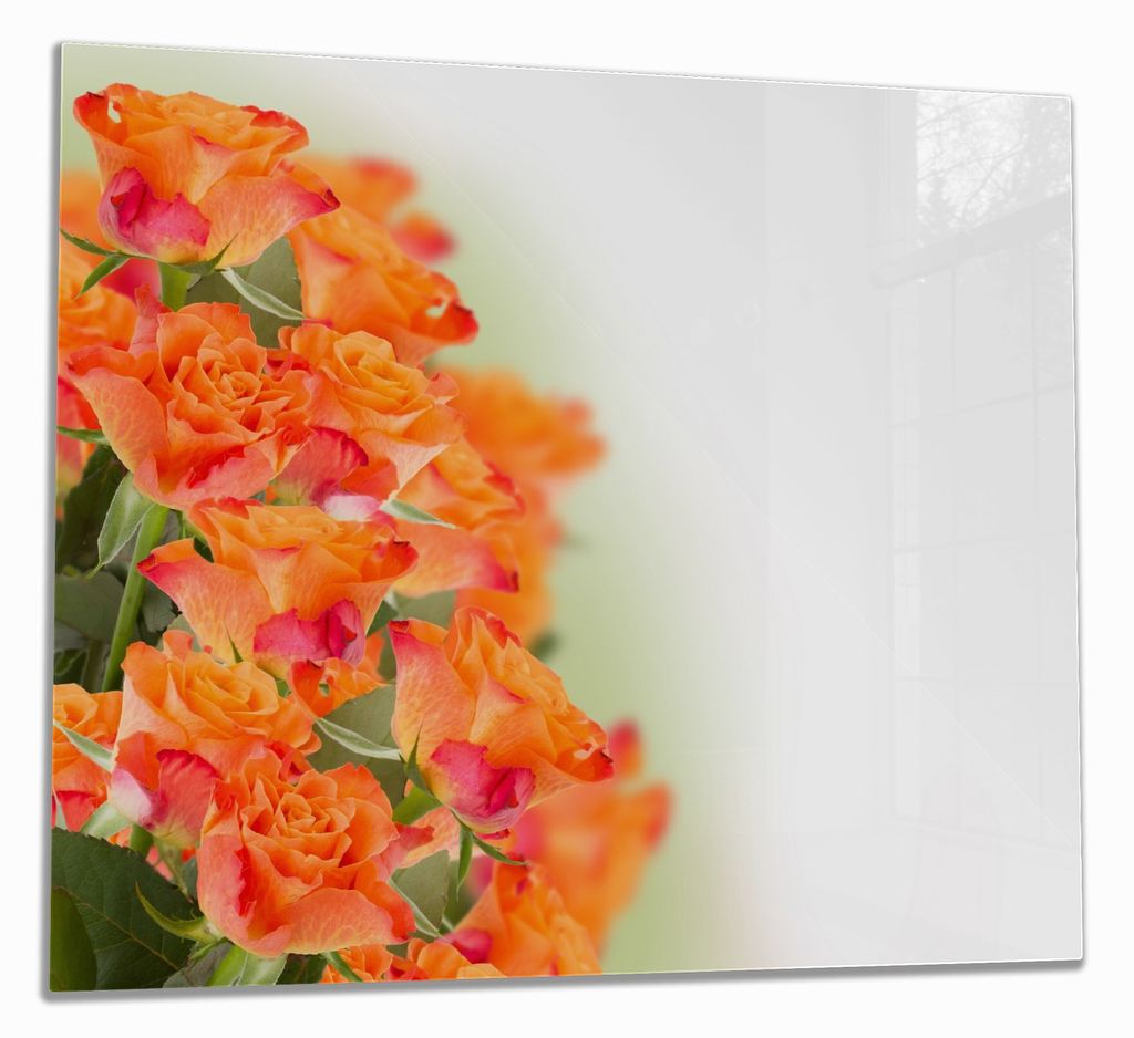Wallario Herdabdeckplatte aus Glas, Größe 60 x 52 cm 1-teilig, Motiv Orangene Rosenblüten im Strauß