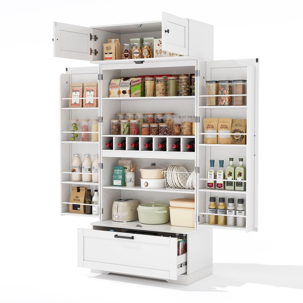 FORSMANO Küchenschrank Hoch, 80×40×180 cm, Freistehender Küchenschrank für die Küche, mit Schublade, Weinregal, Türen und verstellbaren Einl...