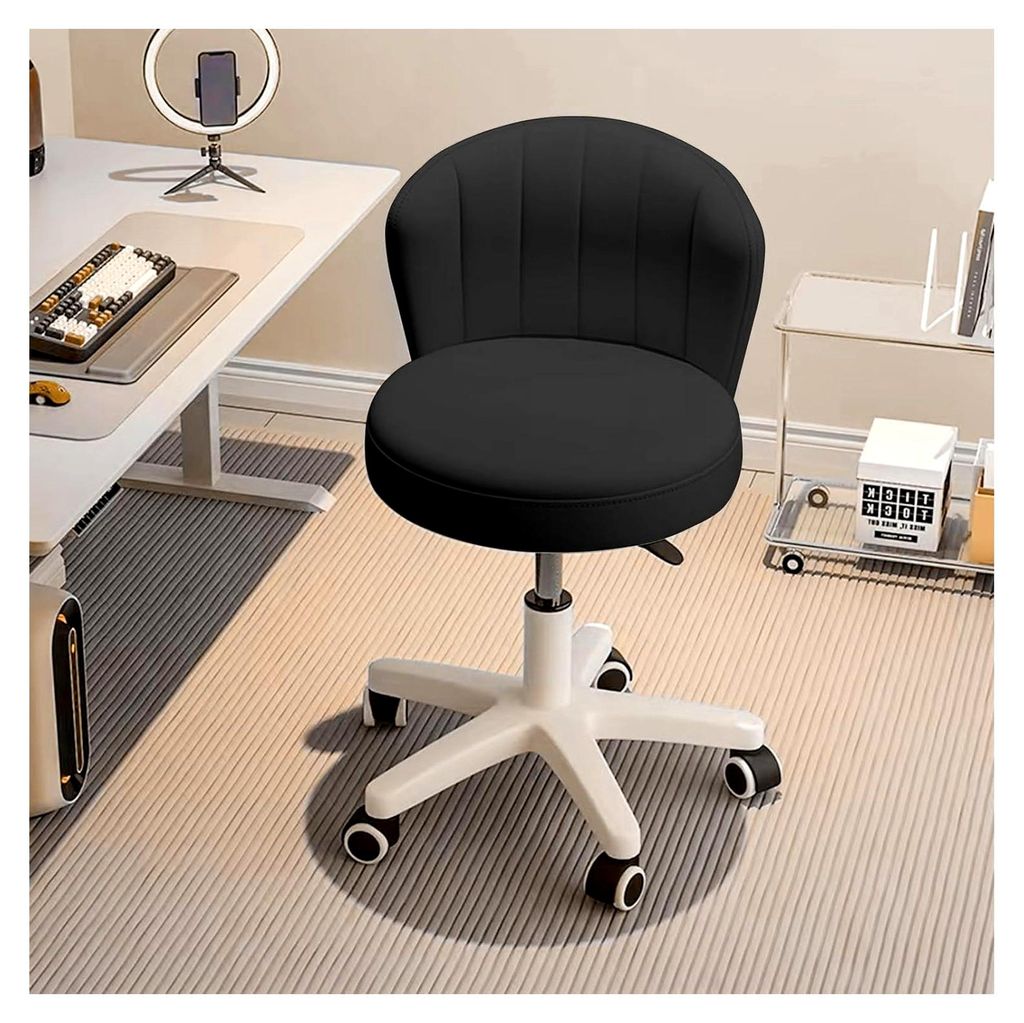 Stuhl ohne Armlehnen, Drehstuhl mit Rollen, Kleiner Schreibtischstuhl, Verstellbarer Stuhl für Homeoffice und Schlafzimmer