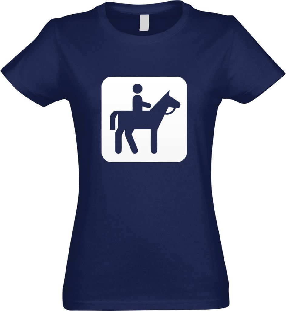 Kiwistar - T-Shirt tailliert - Damen - Navy - Pferdewandern Piktogramme - mit Motiv Bedruckt - Funshirt Design - Sport - Freizeit - Damen - XL