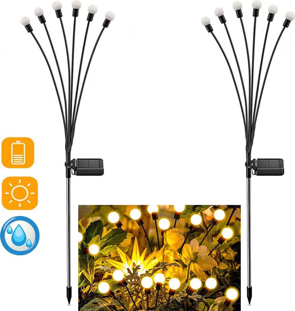2 pezzi illuminazione solare da giardino lucciola con 6 LED Immagine del prodotto 