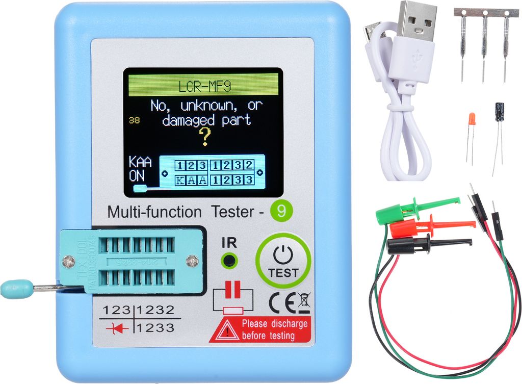 LCR-MF9 1,8-Zoll-TFT-LCD-Display Multimeter Transistortester Dioden-Trioden-Kondensator-Widerstand-Testmessgeraet MOSFET NPN PNP Triac MOS