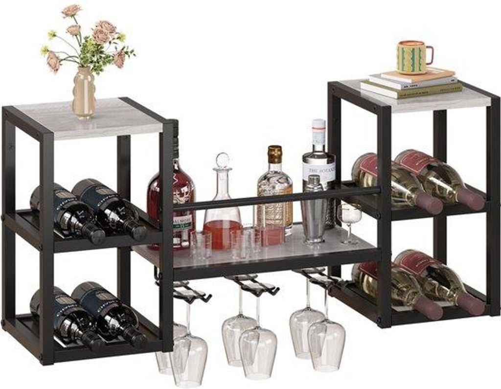 Multifunktionales Wandregal für Flaschen und Bar, 3-Schichtes Regal für 6 Gläser, für Küche, Bar, Restaurants, Wohnzimmer
