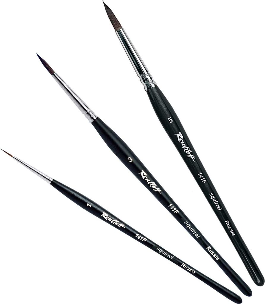 Roubloff 3er Pack Profipinsel Set in den Größen 1-3-5 | Borsten aus Echtem Eichhörnchenhaar | Zeichenpinsel Set mit runder Spitze für Farben au...