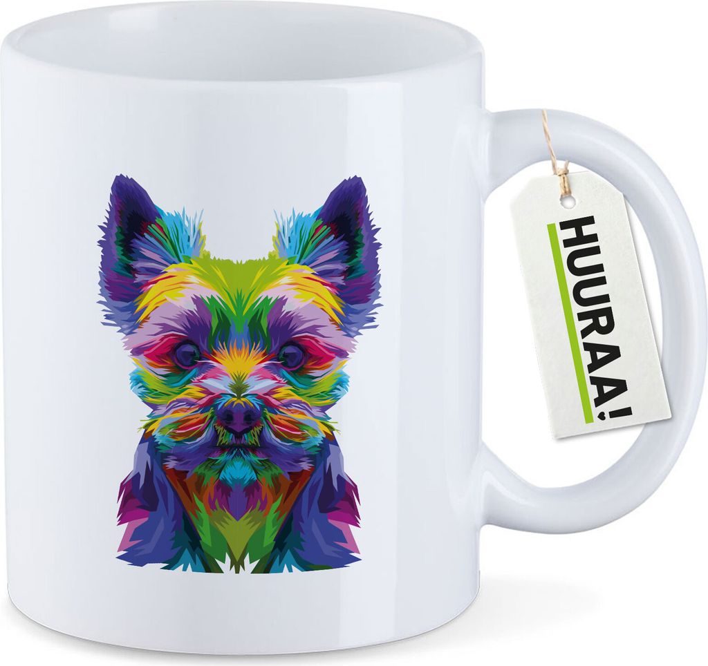 Huuraa Kaffeetasse Yorkshire Terrier Colorful 330ml Weiß Keramik Kaffeebecher Geschenkidee