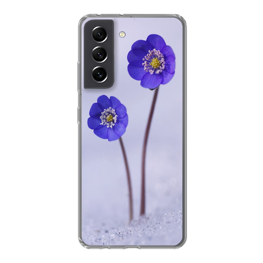 MuchoWow Handyhülle Schutzhülle Hülle für Samsung Galaxy S21 FE Blumen - Schnee - Lila Silikon Softcase Handy Hülle - Mobiltelefonhülle