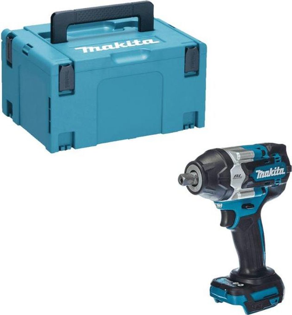 A teal storage case and a blue and black impact wrench are shown against a white background.
