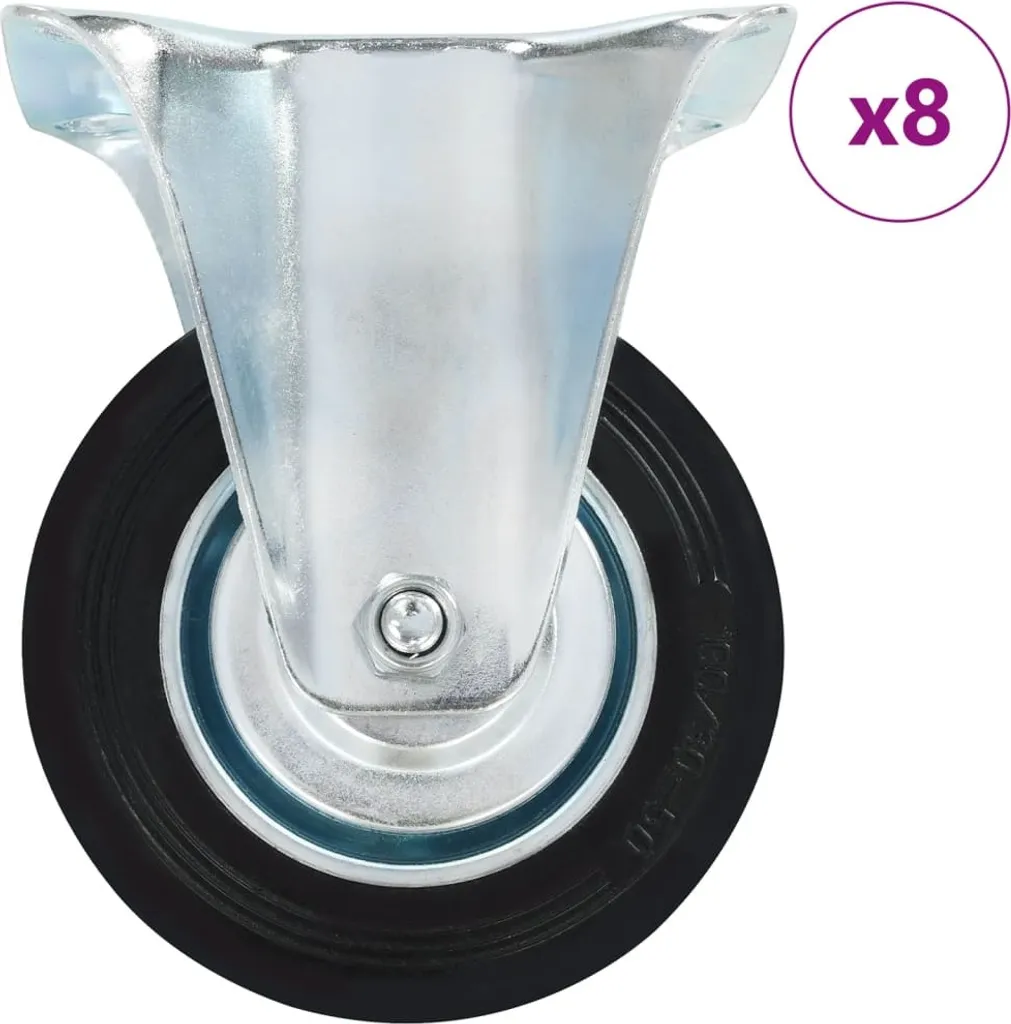 Roulettes fixes de 100mm en caoutchouc noir pour établi et mobilier
