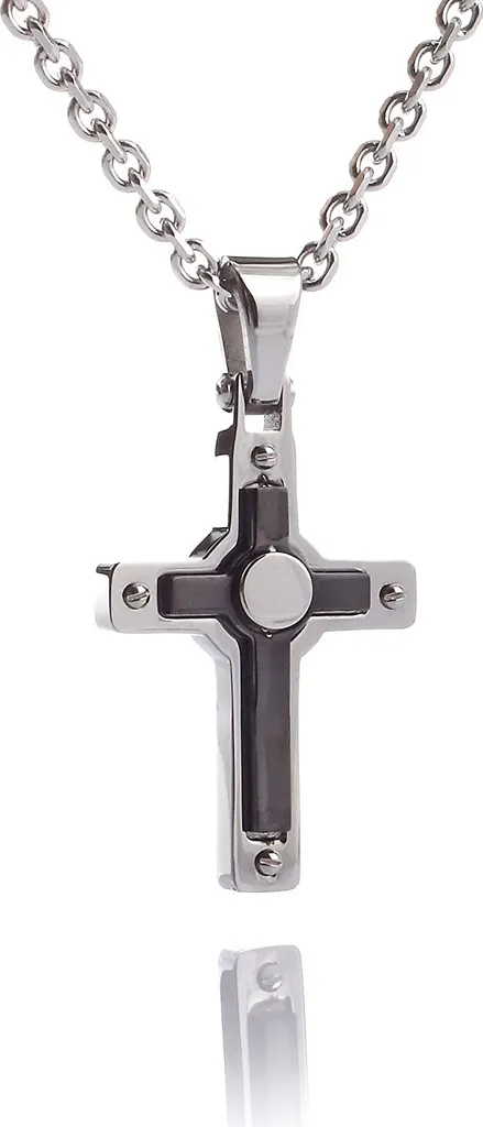 Ciondolo Croce Acciaio Inox Nero Gioielli Uomo - Catena 55cm Elegante