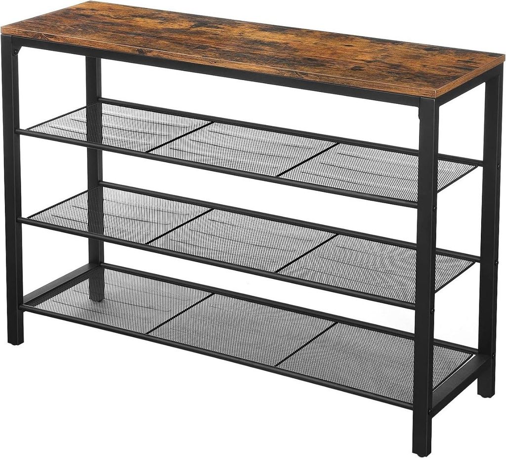 Hoppa! Vintage Metalen Schoenenrek | Bruin/Zwart - 90 x 31 x 73 cm (L x D x H)
