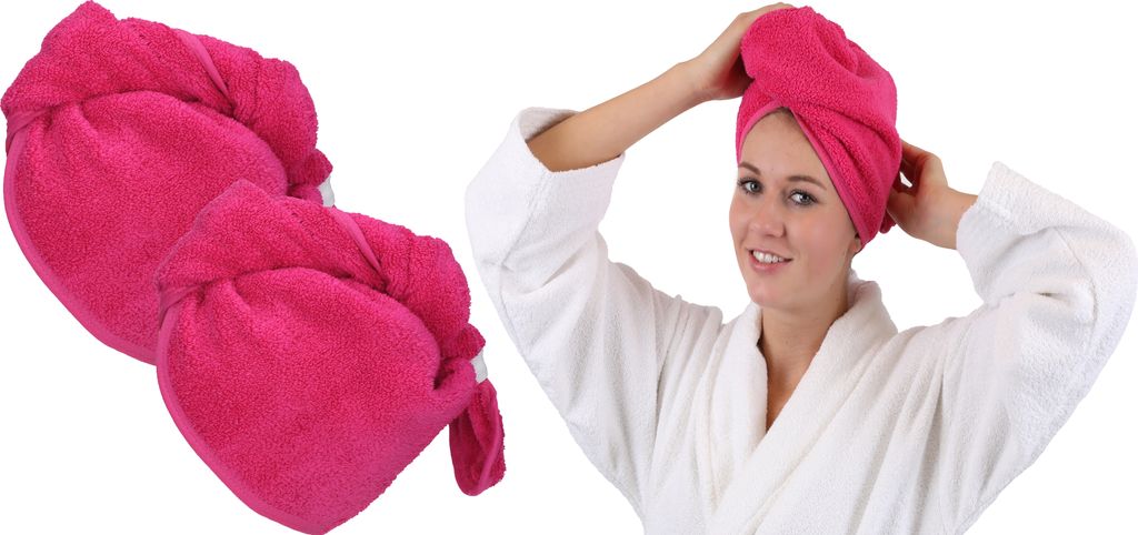 Betz 2 Stück Frottee Haarturban Turban 100% Baumwolle – Farbe: fuchsia / pink