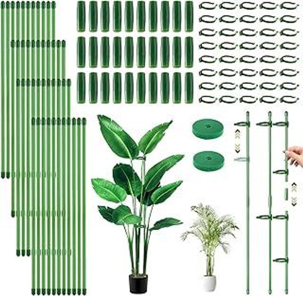 LangRay Pflanzenstütze, 40 Stück Pflanzstäbe 30cm mit 40 Verstellbare Pflanzenclips, 30 Verlängerungsrohren und 2 Pflanzenbinder, Tomatenstäbe...