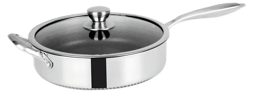 Cheffinger, padella con bordi alti 28 cm, rivestimento a nido d'ape con coperchio, argento