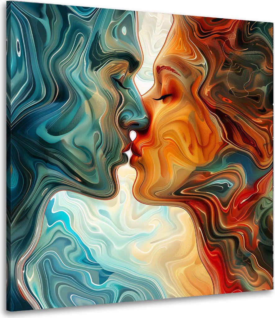 Abstrakt Silhouetten eines Paares in fließenden Farben Leinwandbild Wanddeko: 80x80x2cm