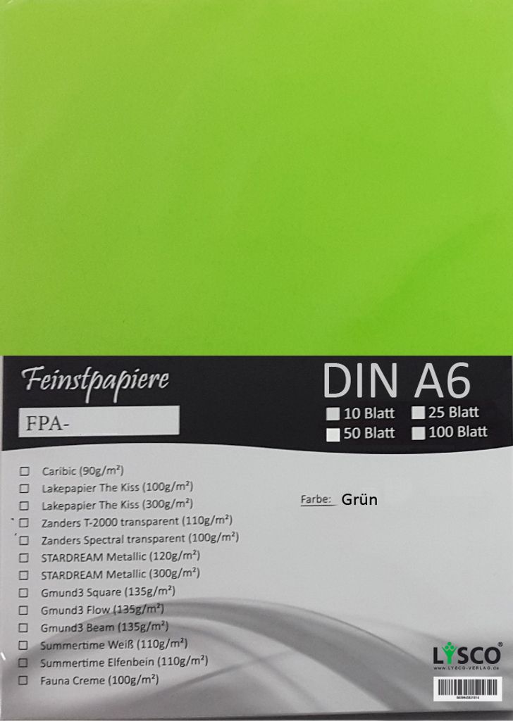 GMUND Transparentpapier DIN A6 Farbe giftgrün / LYSCO Feinstpapierset mit 25 Blatt Inhalt (FPA123) - bedruckbar, sehr gute Qualität, für Einla...