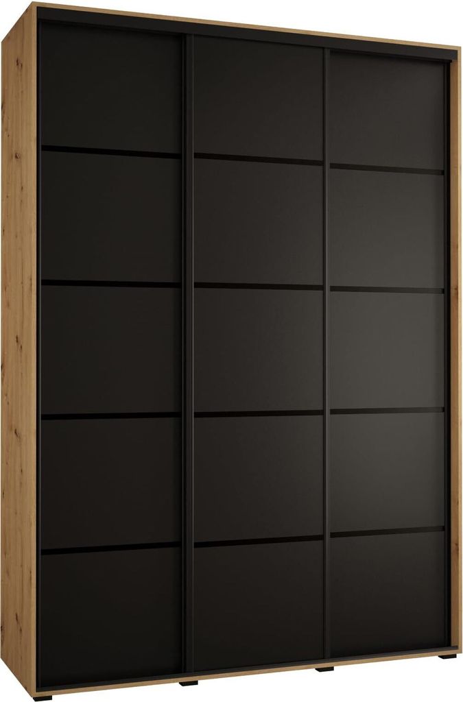 MEBLE KRYSPOL Cannes 4 Schrank mit 3 Schiebetüren - 205,2x180x45 cm - Artisan Schwarz Schwarz