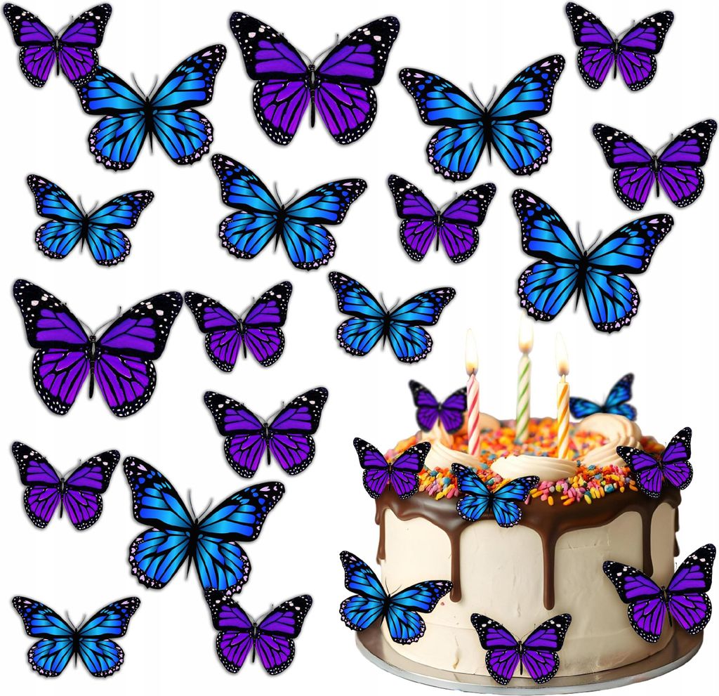 Wafer Violett und Blau Schmetterlinge für Kuchen Essbare Dekoration 23 Stück