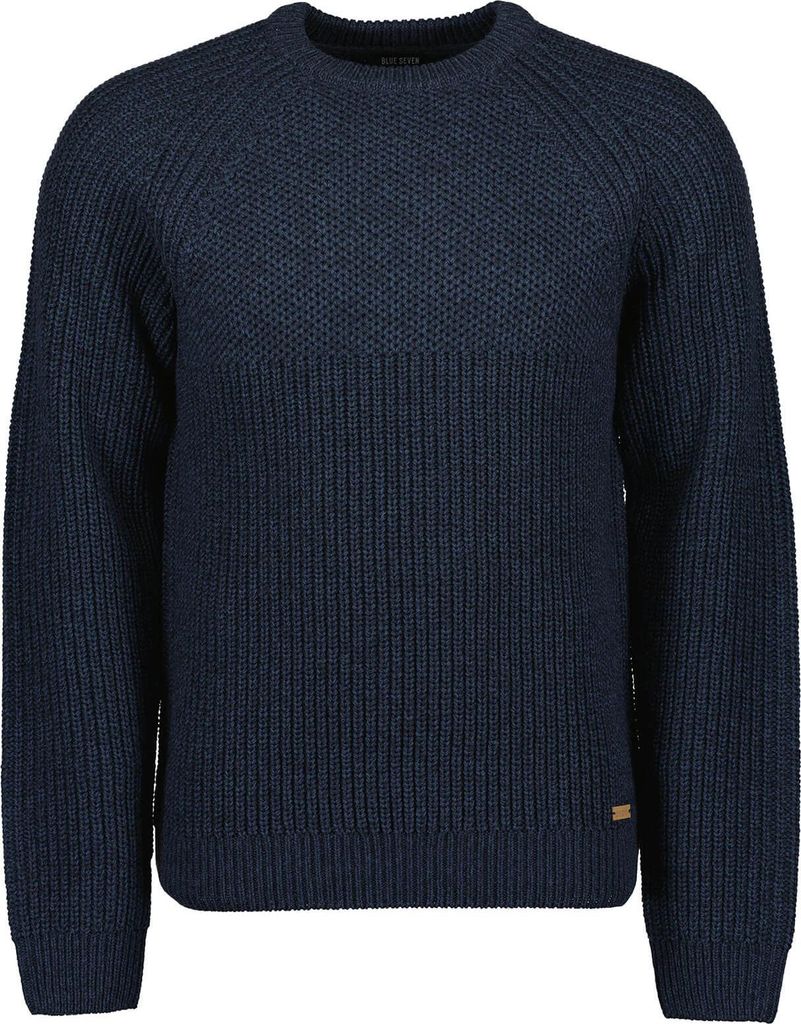 Blue Seven Herren Pullover Meliert mit Rundhalsausschnitt - Strickpullover mit Raglan-Ärmeln in Nachtblau Größe M