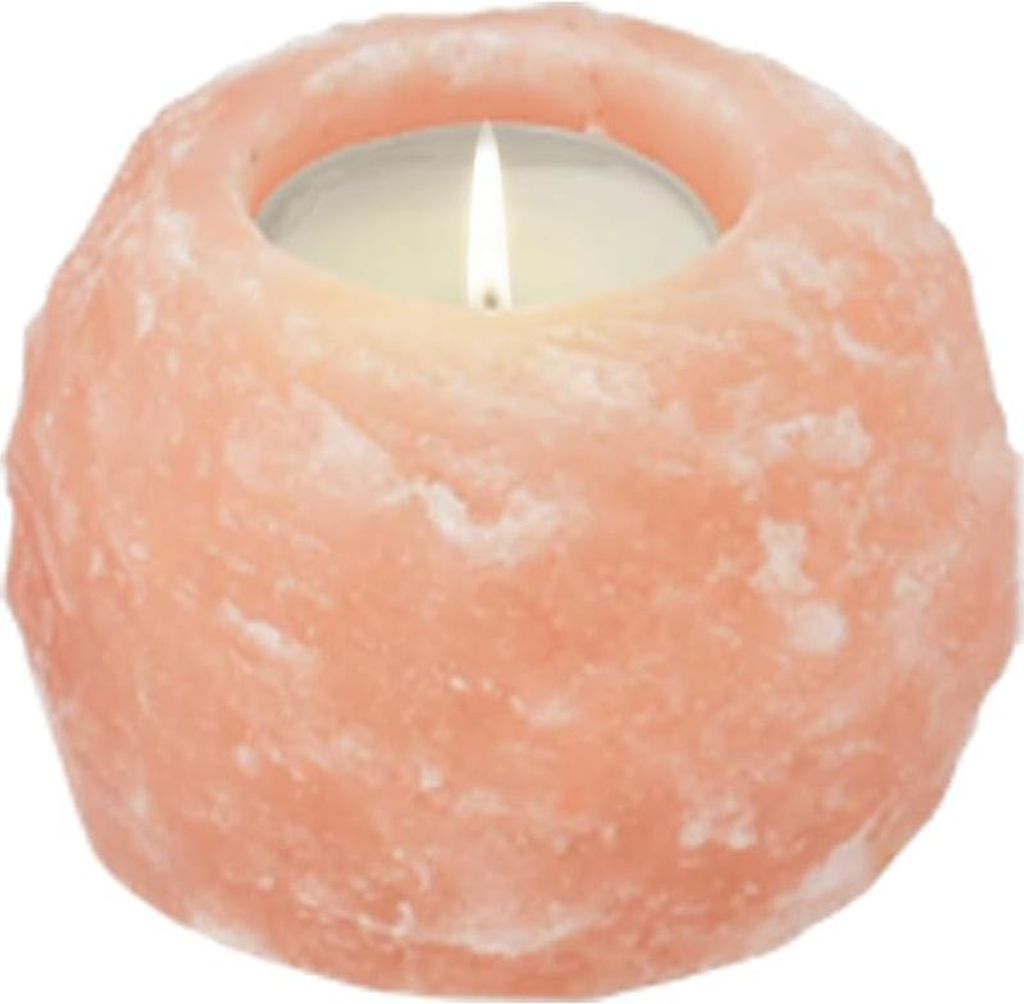 Teelichthalter Rock - Kristallsalz - 400 g - Orange - Naturstein