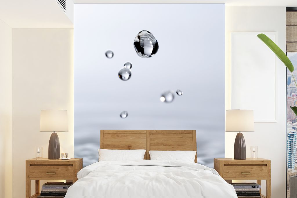 MuchoWow Fototapete für Wohnzimmer oder Schlafzimmer Wandtapete Vinyl Motivtapete Wasser - Blasen - Schwarz - Weiß - 195x260 cm - Wandbild