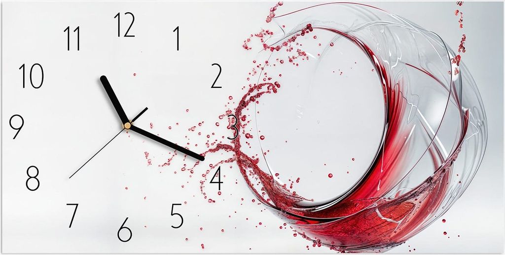 Wanduhr aus Glas mit Motiv Rotwein Spritzer- 60 x 30 cm - inkl. Aufhängesystem