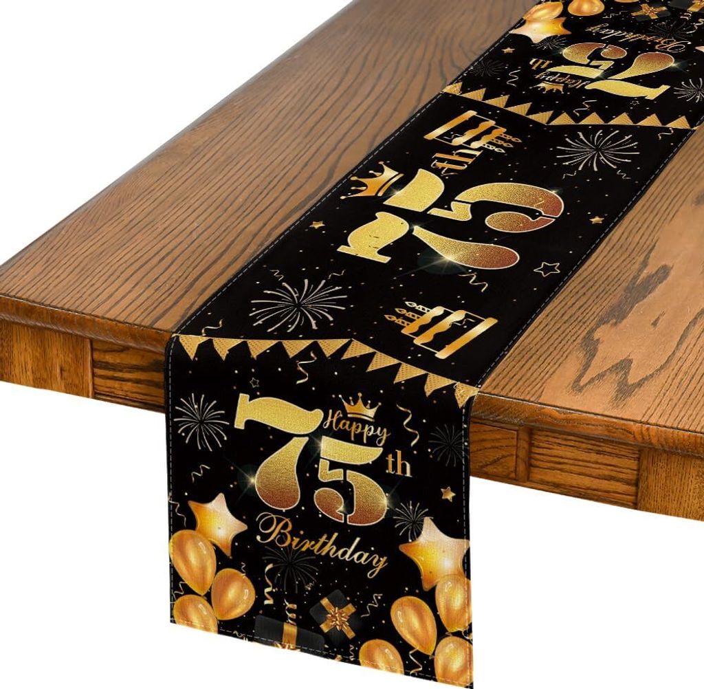 Tischdekoration für 75. Geburtstag Party Schwarz Gold 40x140 cm