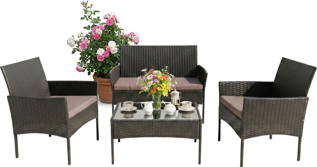 Relaxdays Gartenmöbel Set, 4-tlg. Rattan Sitzgruppe, 4 Produktbild 