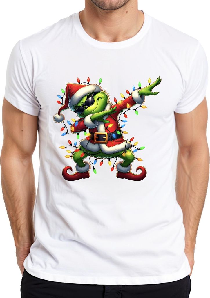 Grinch Dabbing Weihnachten Santa Lichterkette Lustig Geschenk Herren T-Shirt, Weiß, XL