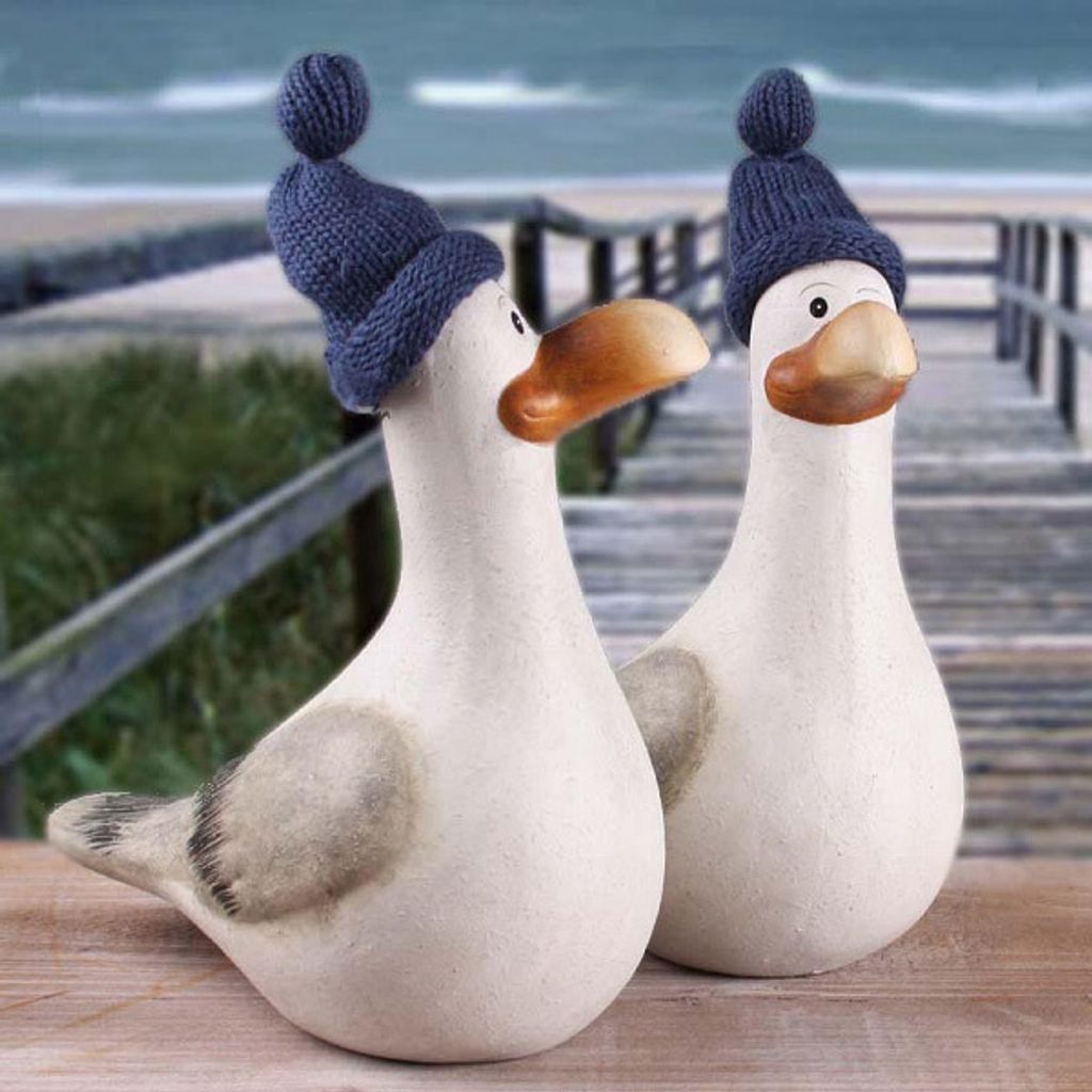 Möwe Hinnerk mit Pudelmütze maritime Dekoration 18x21 cm - Produktbild 