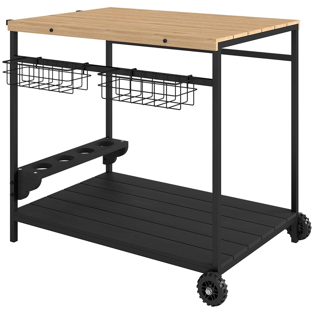 Outsunny Serveerwagen, barbecue trolley, tuinkar met 2 Productafbeelding 