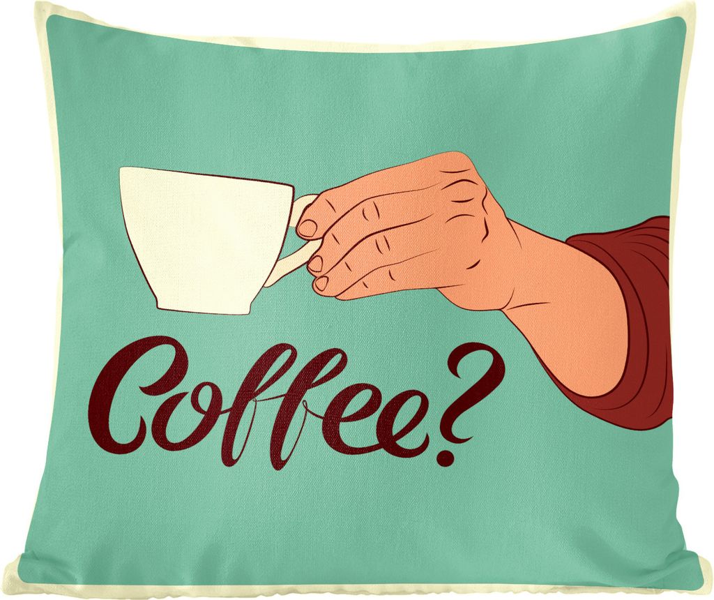 MuchoWow Zierkissen Sofakissen Wohnzimmer Dekokissen 60x60 cm Retro - Kaffee? - Sprichwörter - Zitate - Sitzfläche - Foto Polster