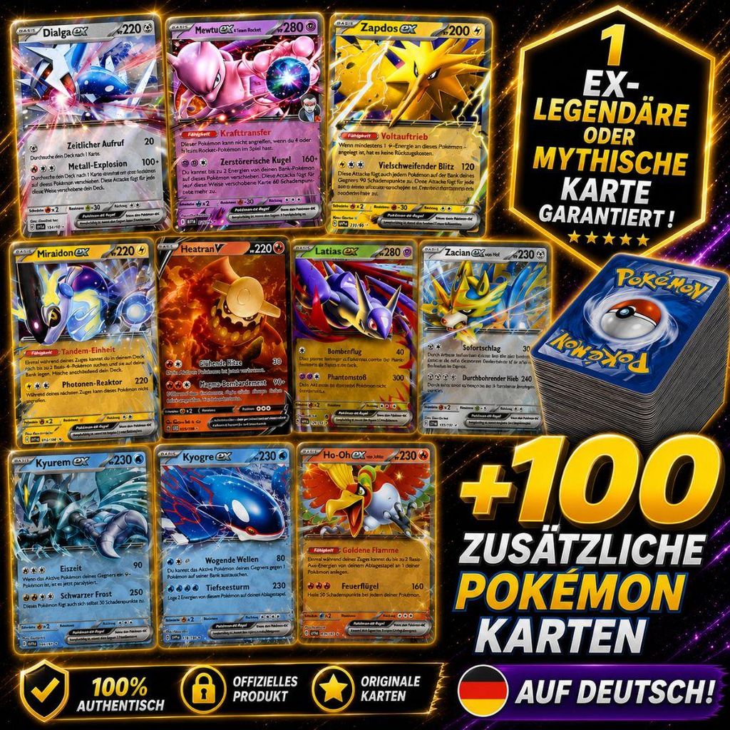 Pokémon 101 deutsche Sammelkarten inkl. 1 legendäre EX- Produktbild 