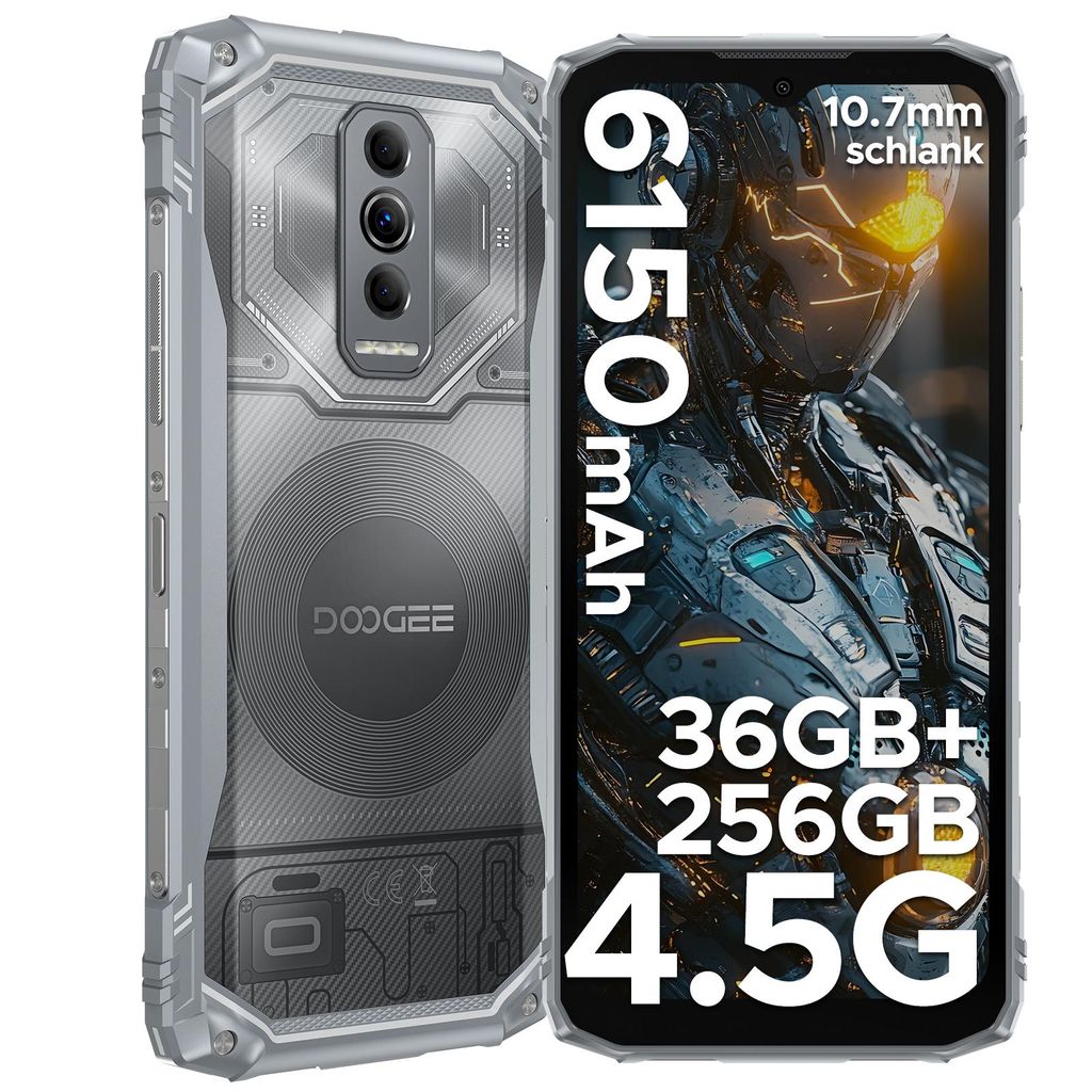 DOOGEE Blade 10 Ultra Energy Android 15 Outdoor Handy 36GB + 256GB 6.56" 90Hz 64MP Outdoor Smartphone Ohne Vertrag 4G 6150mAh NFC/GPS/Face ID, Silber