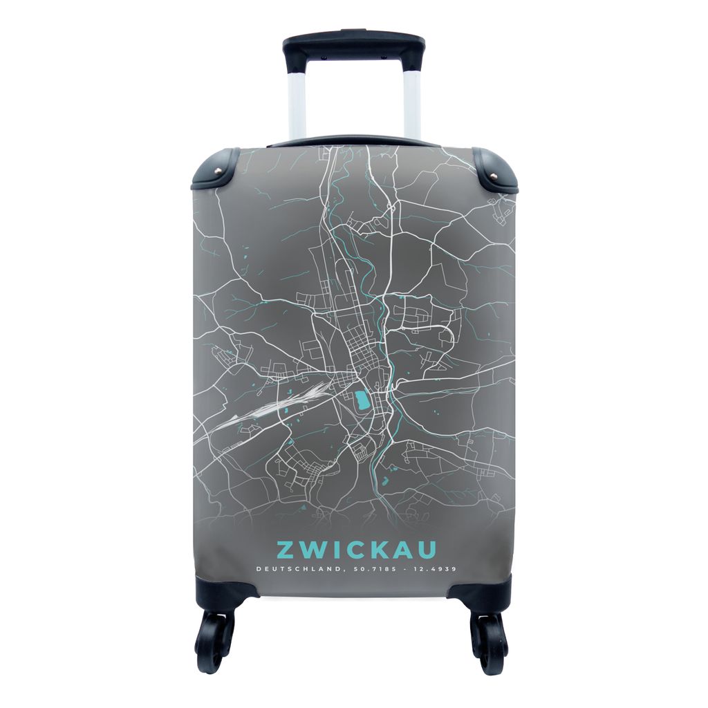 MuchoWow Koffer Handgepäck Trolley Rollkoffer Kleine Reisekoffer mit 4 Rollen - Deutschland - Blau - Zwickau - Stadtplan - Karte - Cabin Size < ...
